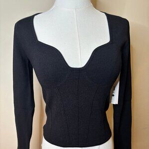 NWT Aqua Long sleeve Corset Seam Top Black S
